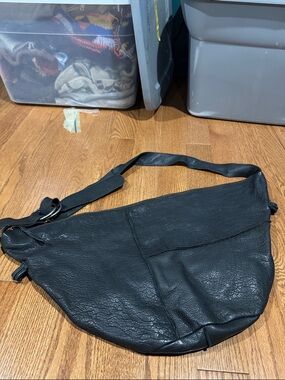 Cut and Paste Black Leather Hobo Sling Bag